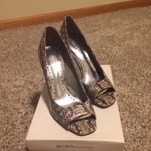 BCBGeneration "Ariel" peep toe heel in snakeskin